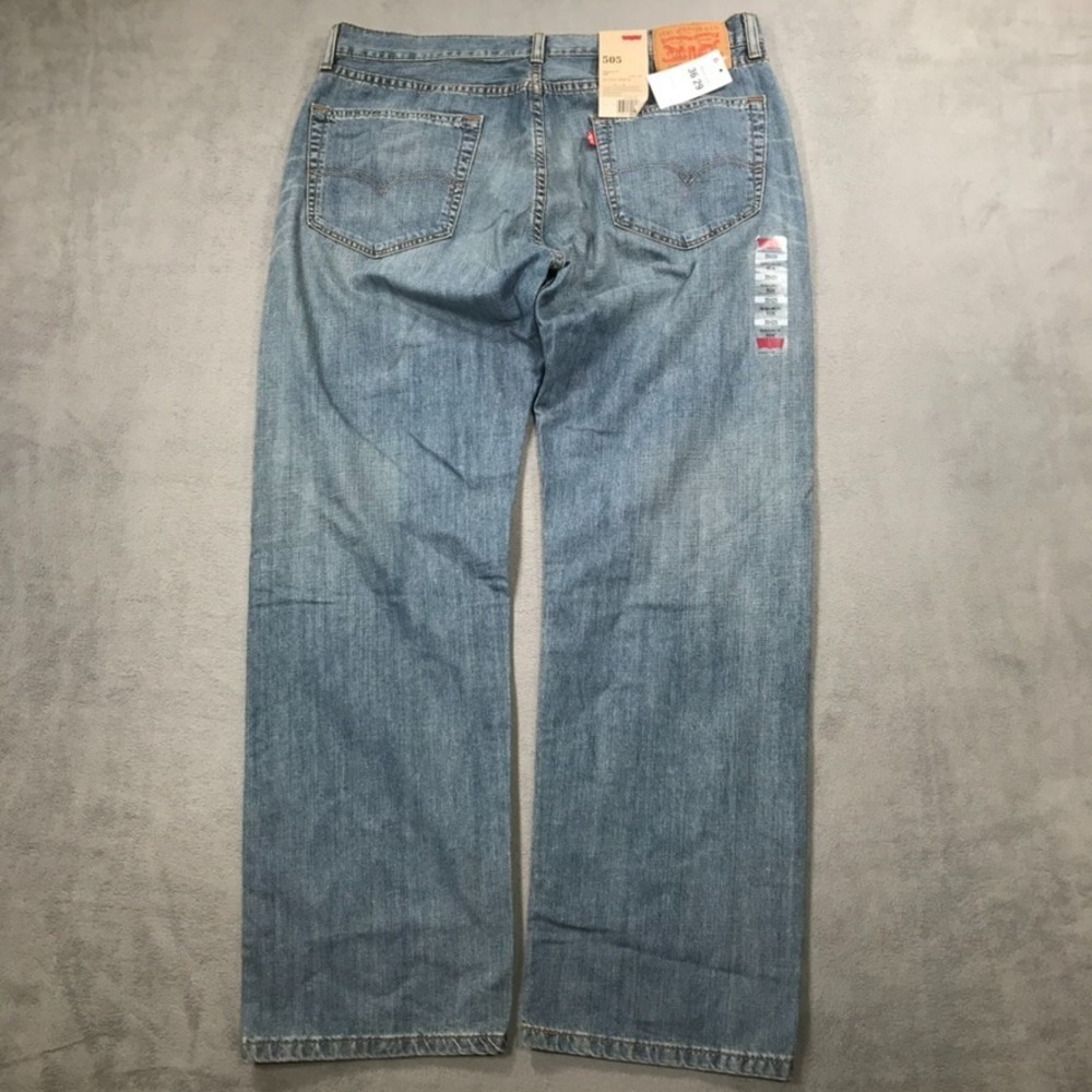 Levi's 505 Jeans Men's 36x29 Blue Denim Regular Fit Whiskered Distressed NEW